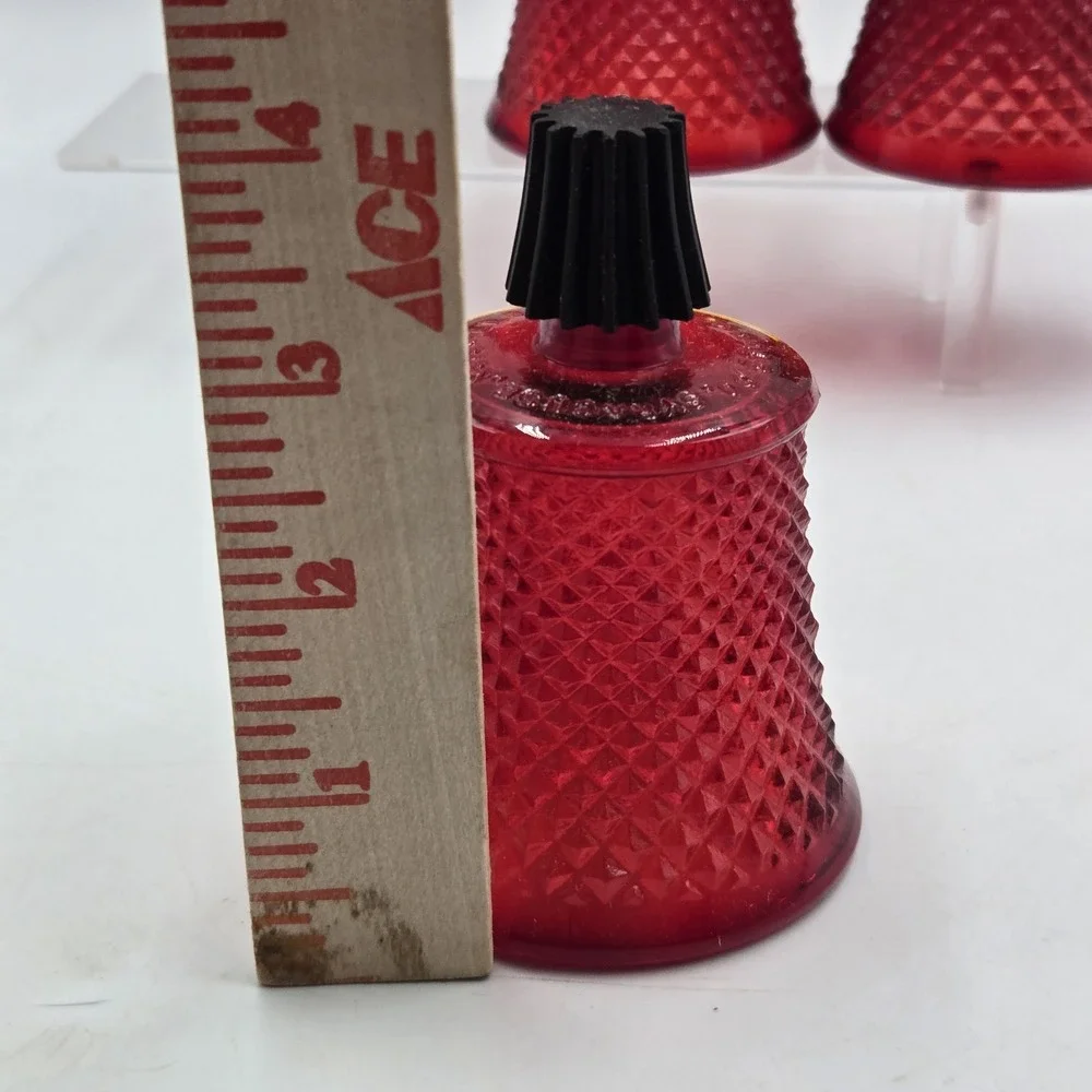 6 Vtg Will & Baumer Ruby Red Diamond Point Glass Peg Votive Candle Holder MCM